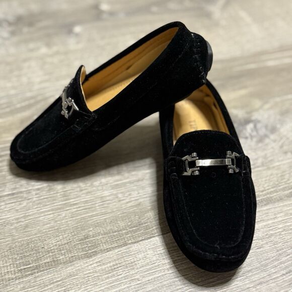 Tip Top Boys Black Velvet Loafers Size 6 Dress Slip-On Shoes w/ Metal Bit Accent - Picture 3 of 7